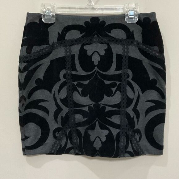 Free People Damask Mini Skirt Going For Baroque Velvet Sz XS Grey Black - Picture 2 of 6